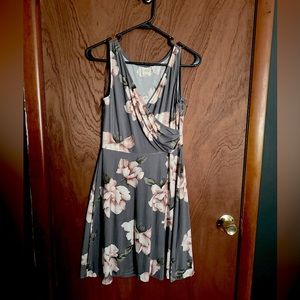Grey with florals faux wrap dress